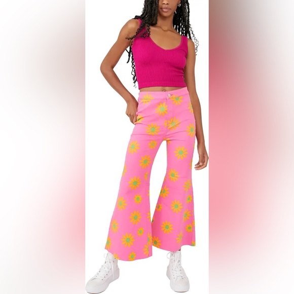 NWT Free People/We The Free Youthquake Printed Crop Flare Jeans - Lipstick Combo - Picture 13 of 14